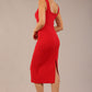 brunette model is wearing a diva catwalk Perthshire Sleeveless Bodycon Pencil Dress square neckline in Passion Red colour back image 