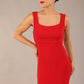 brunette model is wearing a diva catwalk Perthshire Sleeveless Bodycon Pencil Dress square neckline in Passion Red colour front image 