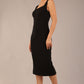 brunette model is wearing a diva catwalk Perthshire Sleeveless Bodycon Pencil Dress square neckline in black colour back image 