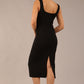 brunette model is wearing a diva catwalk Perthshire Sleeveless Bodycon Pencil Dress square neckline in black colour back image 