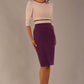 brunette model is wearing a diva catwalk Cherie Sleeved Contrast Bow Neck Pencil Dress round neckline  in Purple and Pink Haze front image