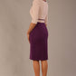 brunette model is wearing a diva catwalk Cherie Sleeved Contrast Bow Neck Pencil Dress round neckline  in Purple and Pink Haze back image