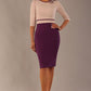 brunette model is wearing a diva catwalk Cherie Sleeved Contrast Bow Neck Pencil Dress round neckline  in Purple and Pink Haze front image