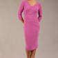 brunette model is wearing a  diva catwalk Tara V-neckline Sleeved Pencil Dress knee length in rosebud pink colour front image 