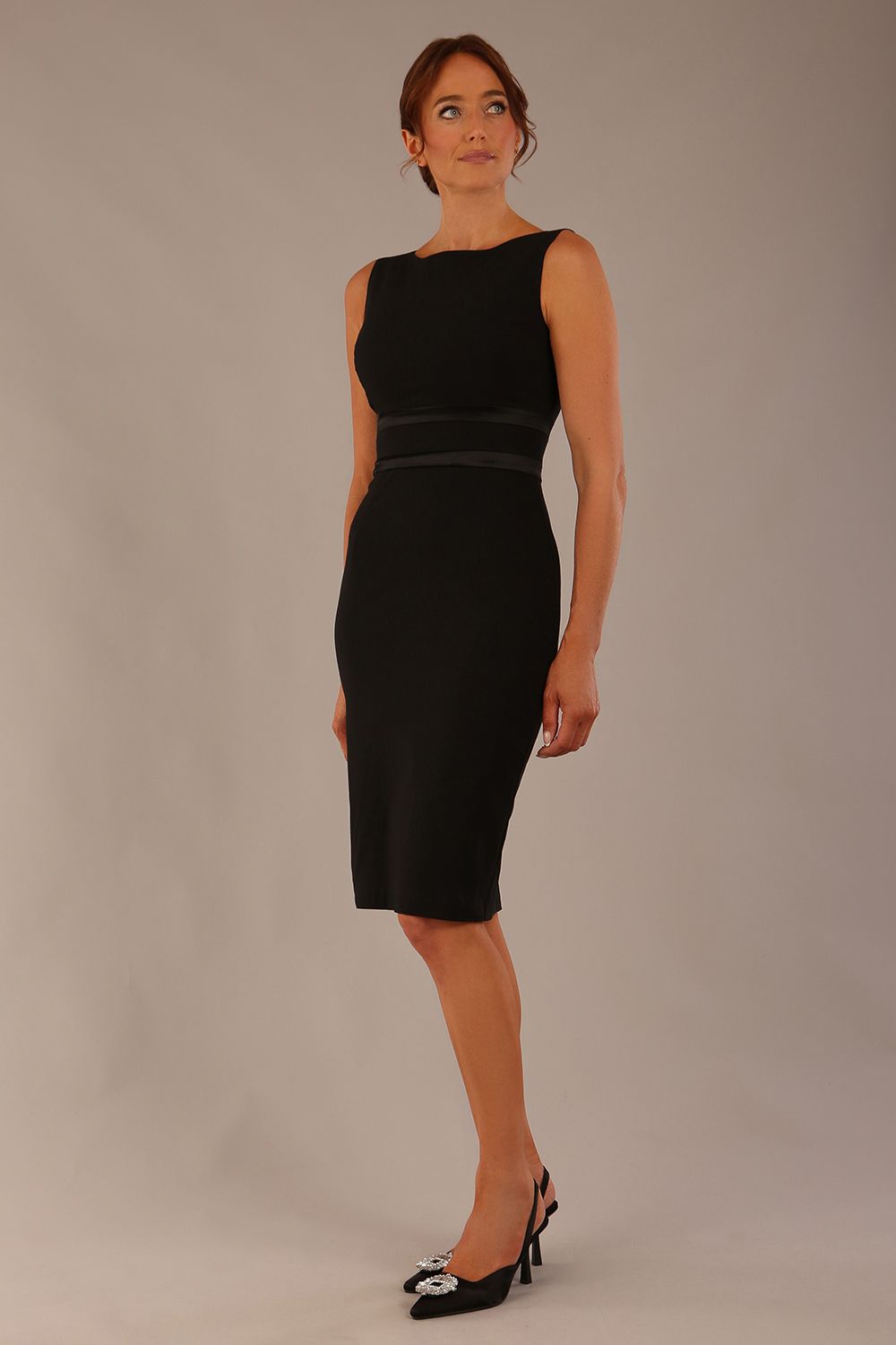 Bijou Sleeveless Bodycon Pencil Dress with Satin Detail