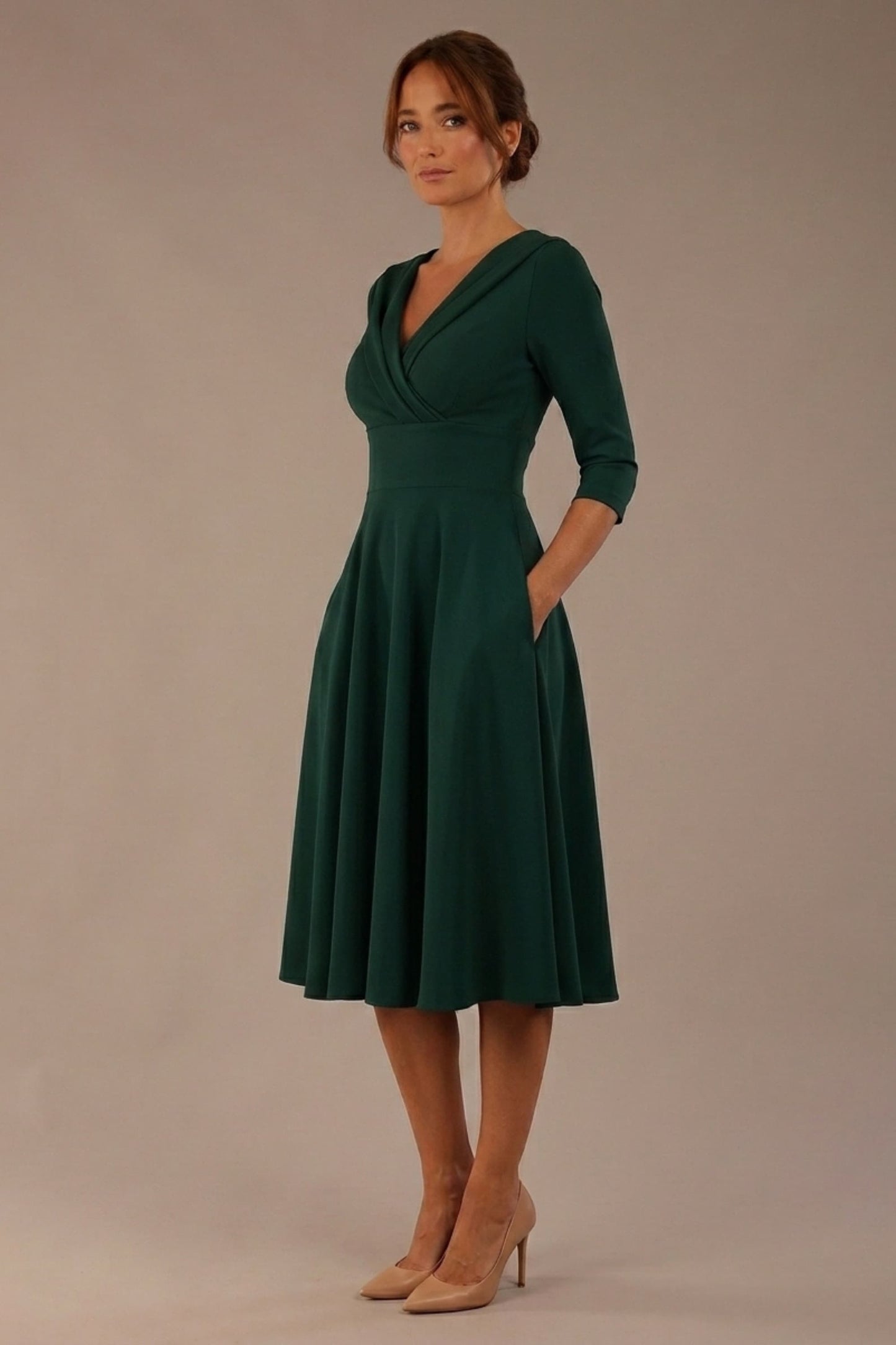 Fabienne 3/4 sleeved A-line Dress with pockets 