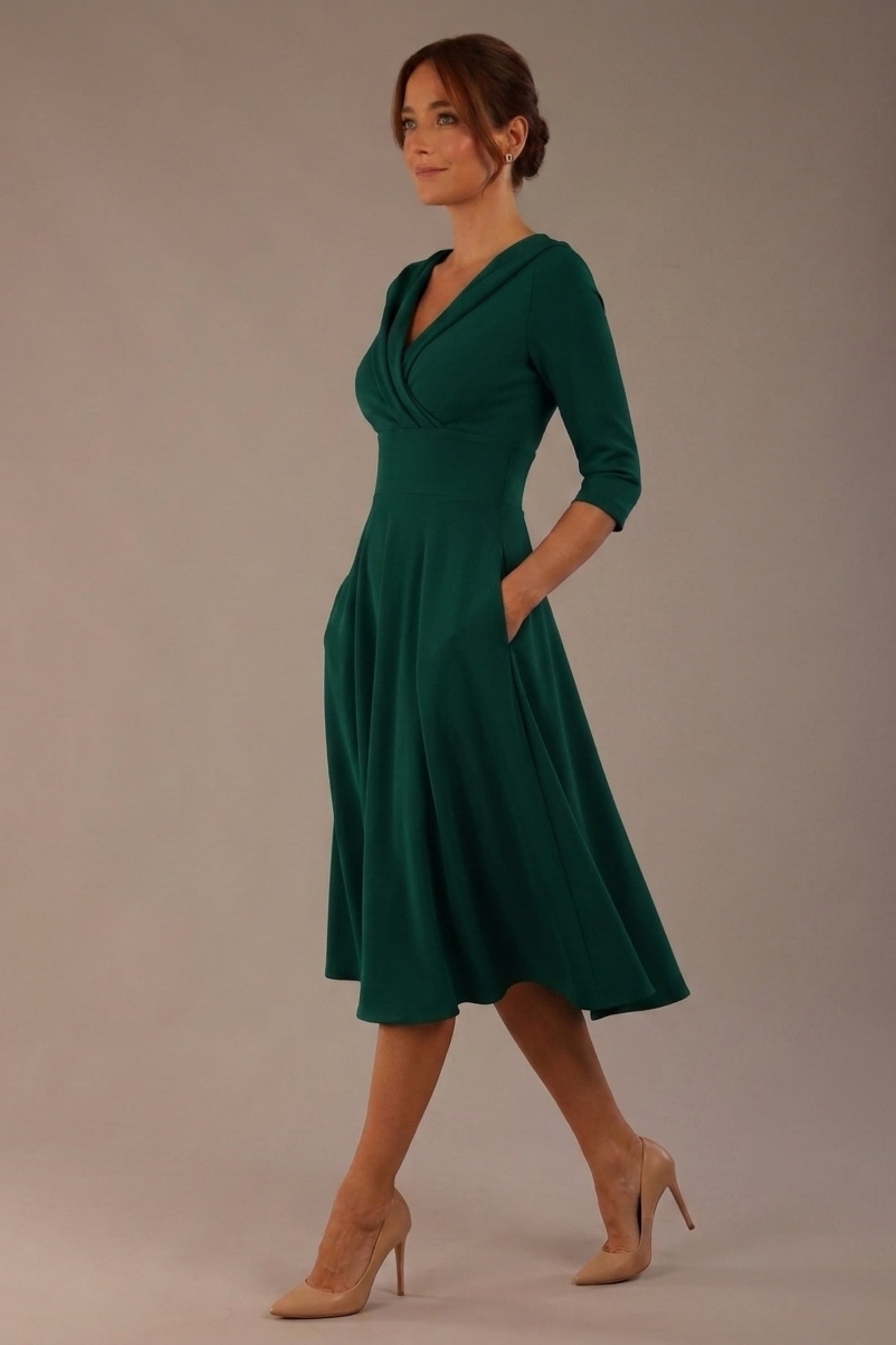 Fabienne 3/4 sleeved A-line Dress with pockets 