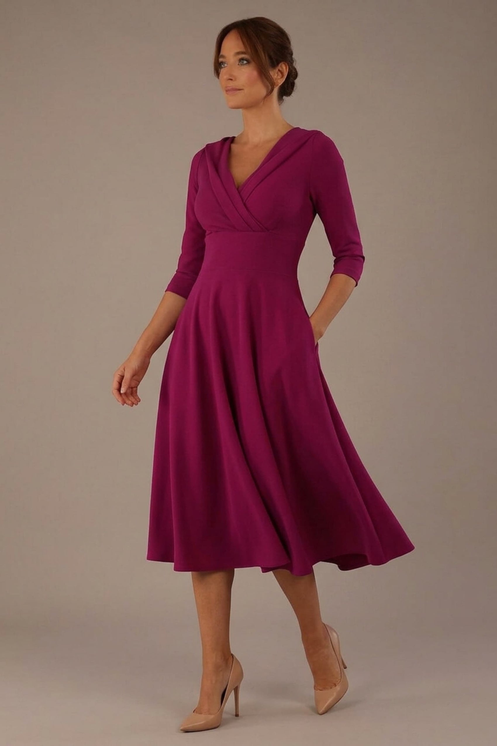 Fabienne 3/4 sleeved A-line Dress with pockets 