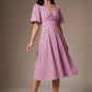 Myriad Polka Dot V Neck & Bat Sleeves Midi Dress