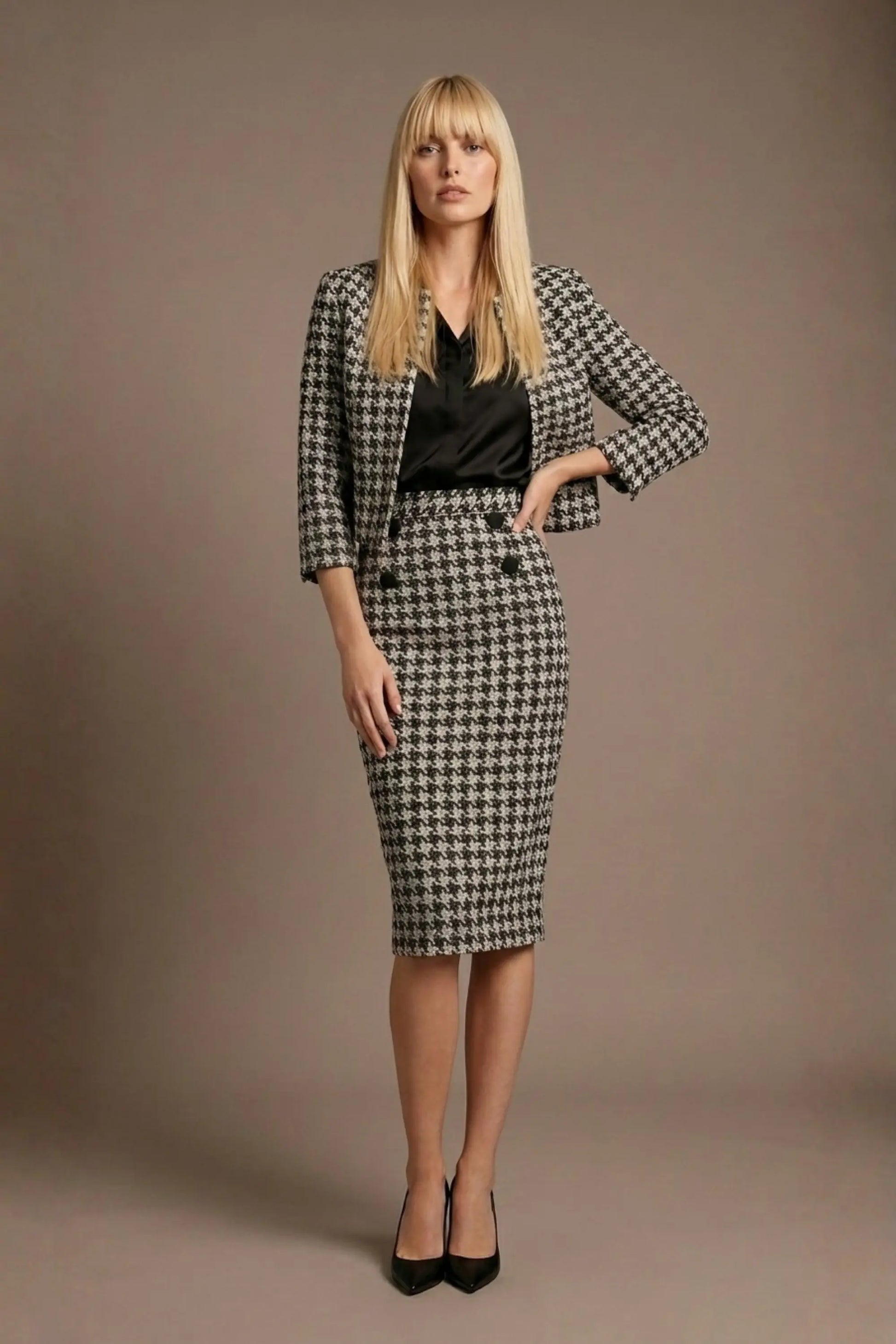 Kaira Cropped Dogtooth Stretch Jacket