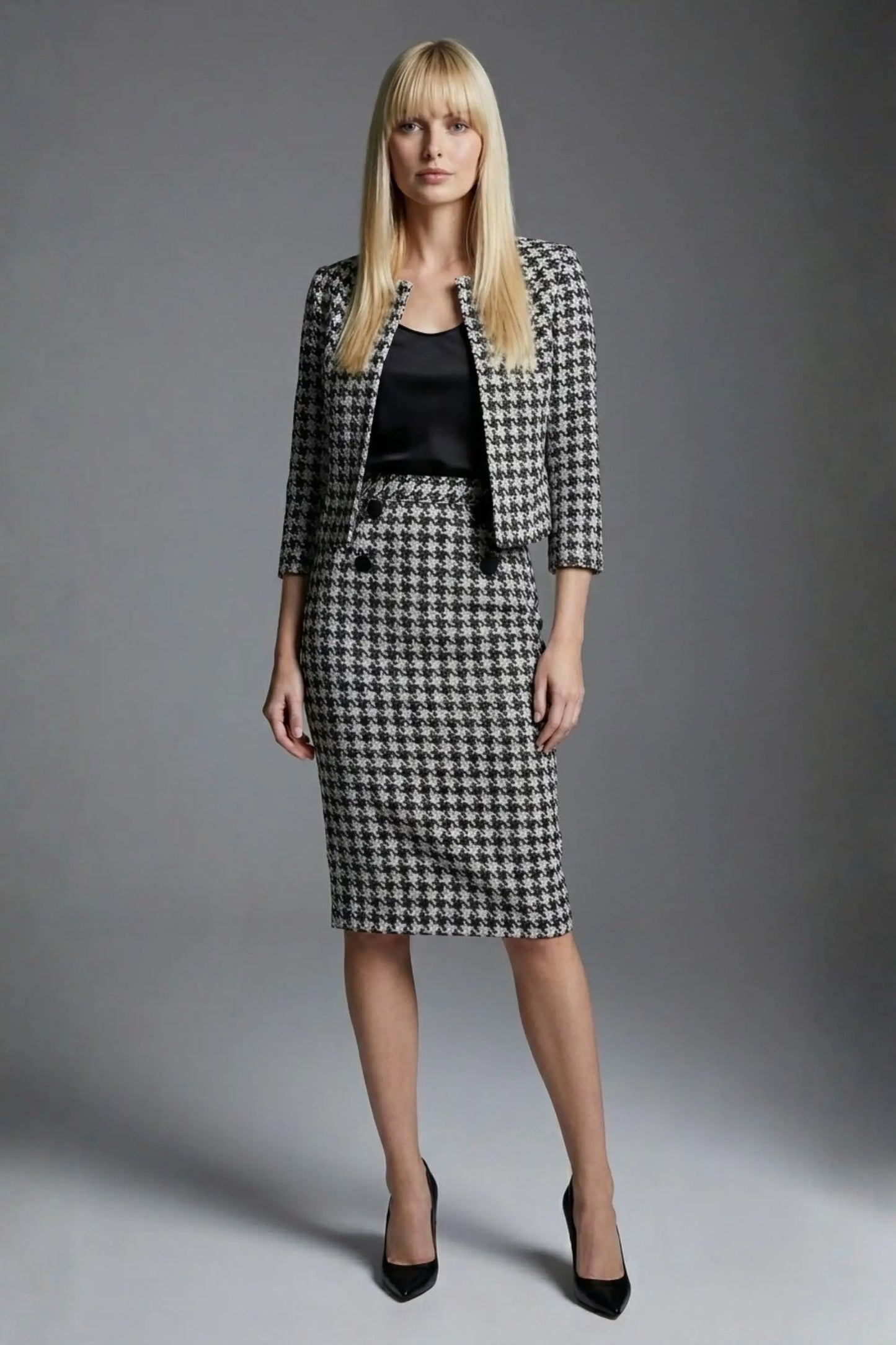 Kaira Cropped Dogtooth Stretch Jacket