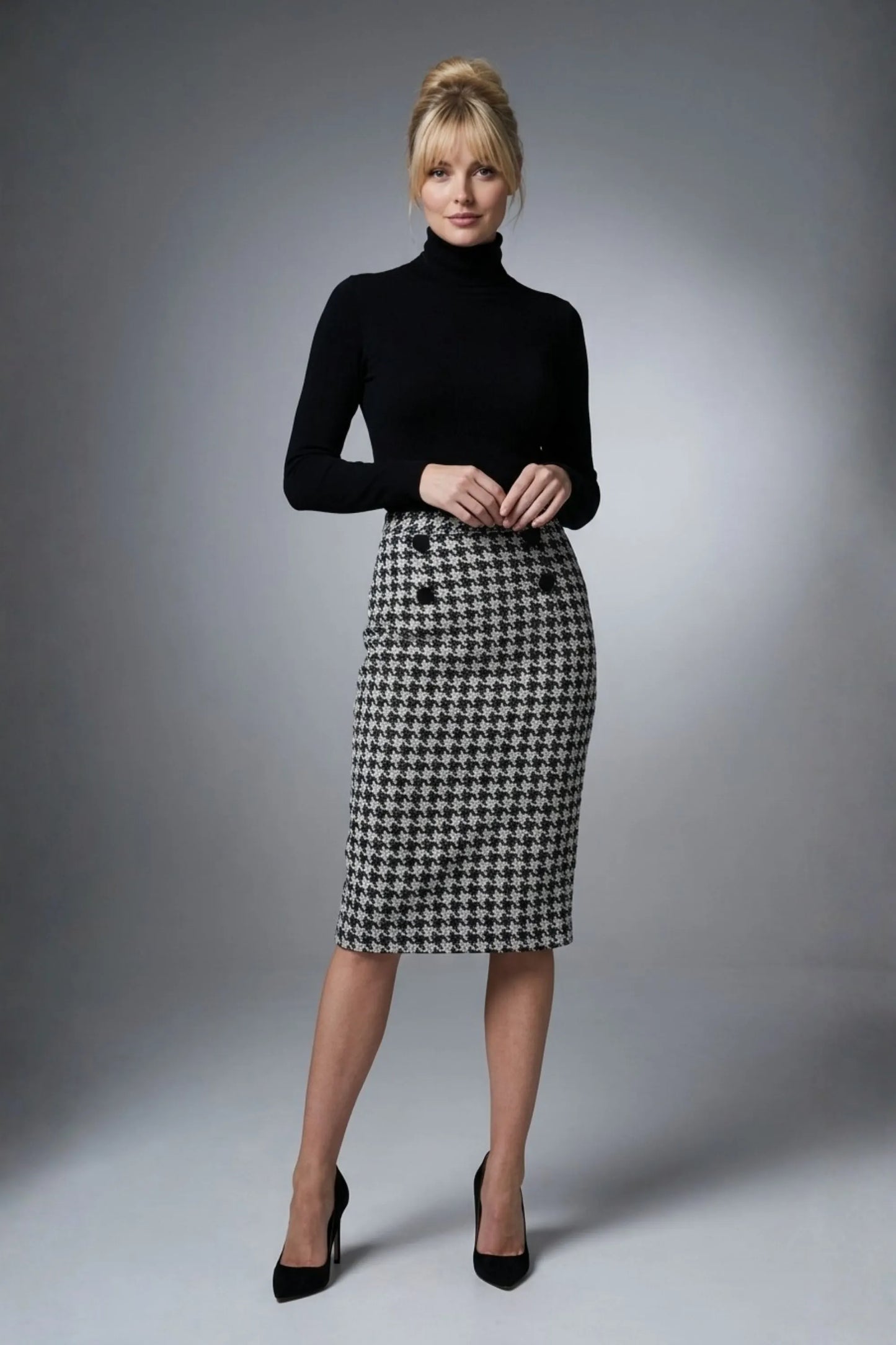 Solara Dogtooth Stretch Pencil Skirt
