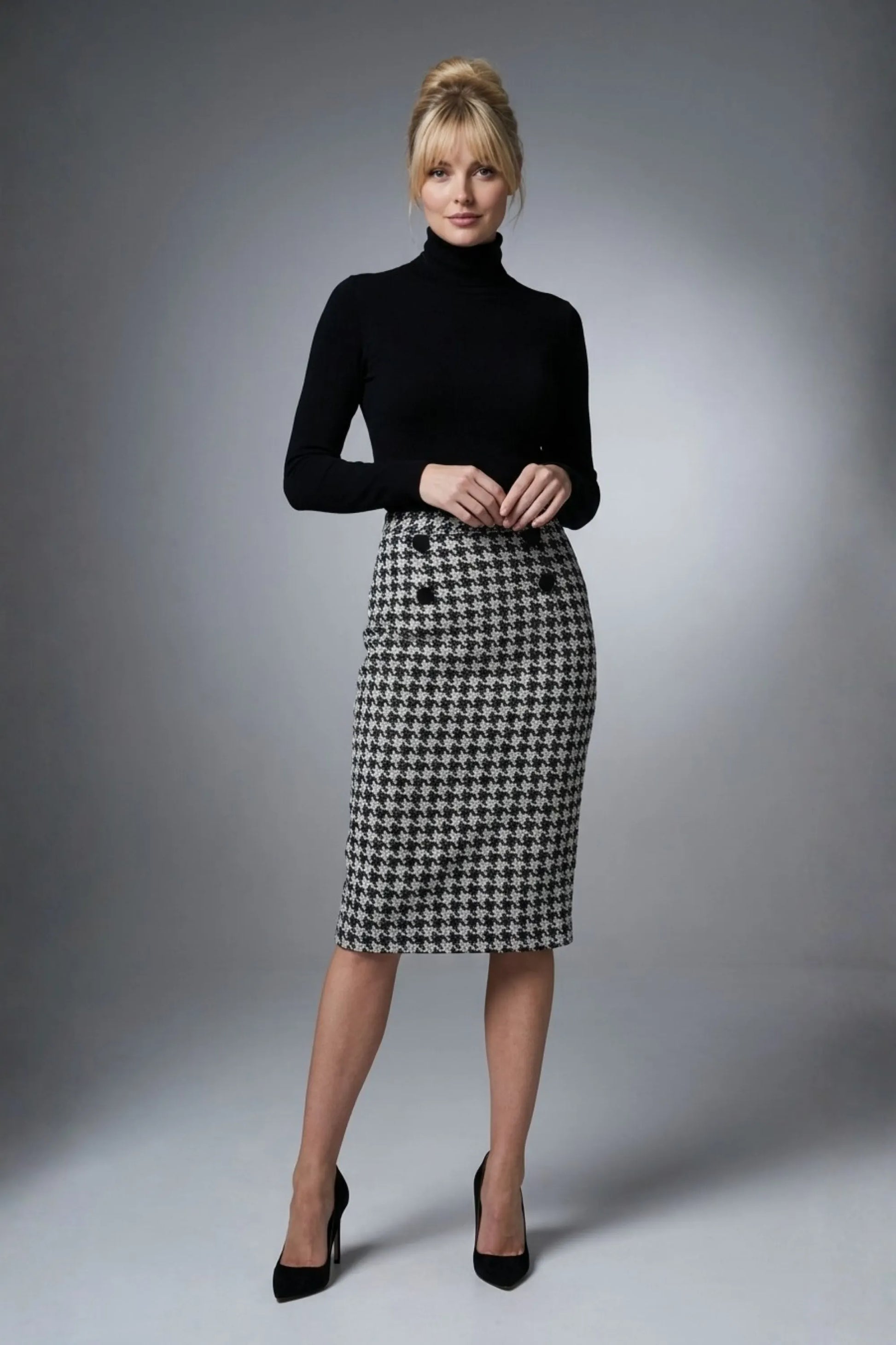 Solara Dogtooth Stretch Pencil Skirt