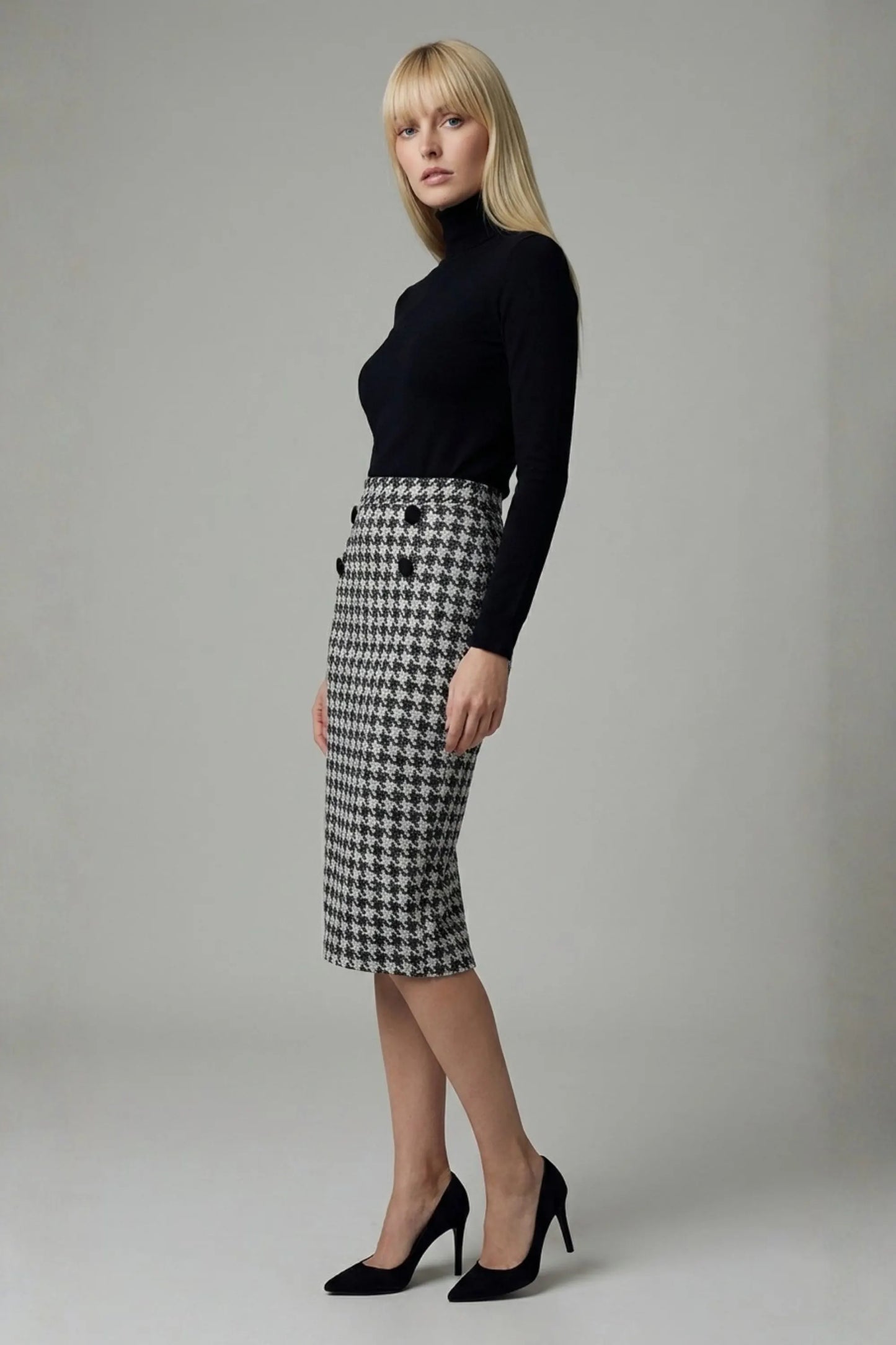 Solara Dogtooth Stretch Pencil Skirt