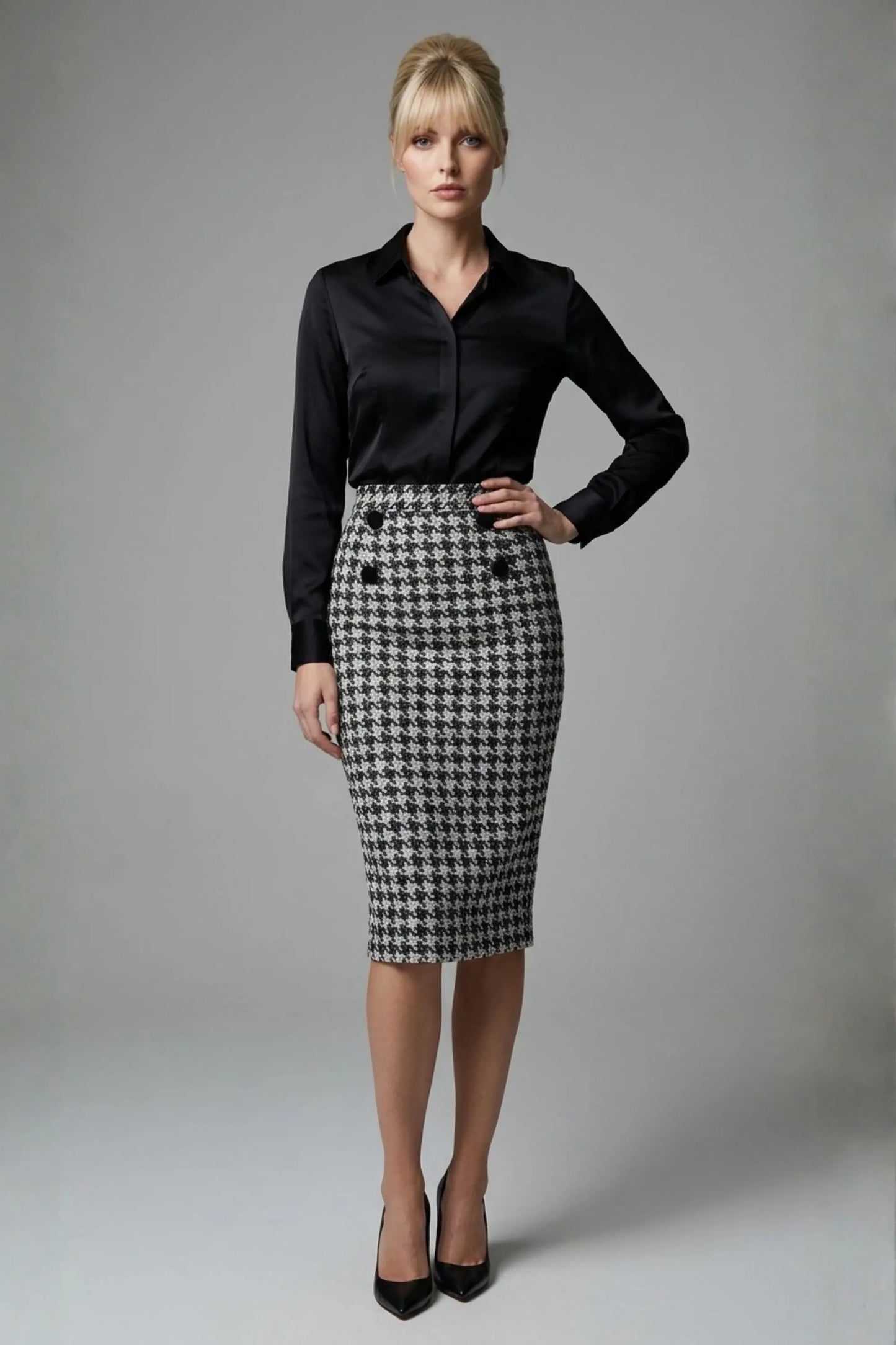 Solara Dogtooth Stretch Pencil Skirt