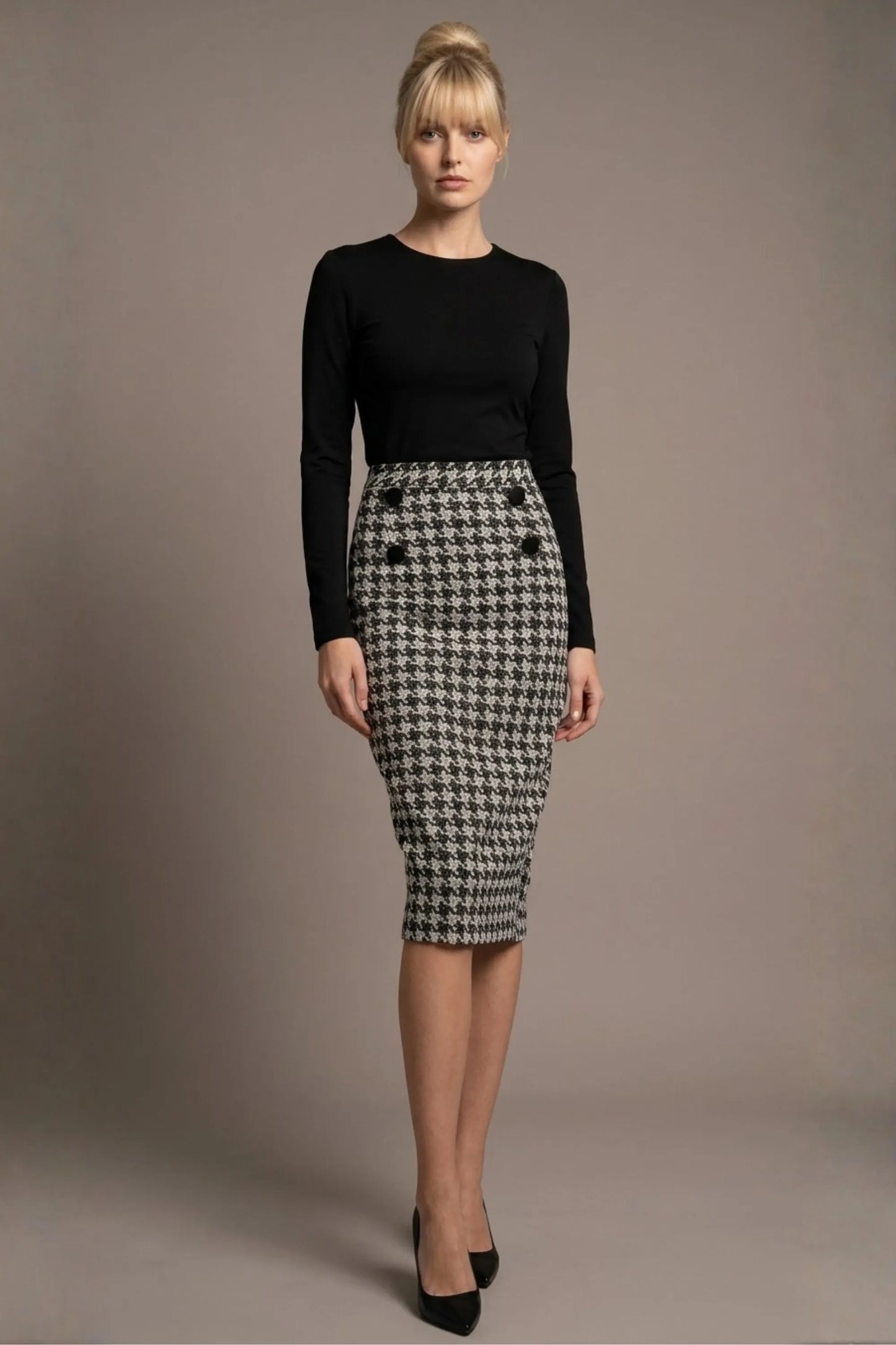 Solara Dogtooth Stretch Pencil Skirt