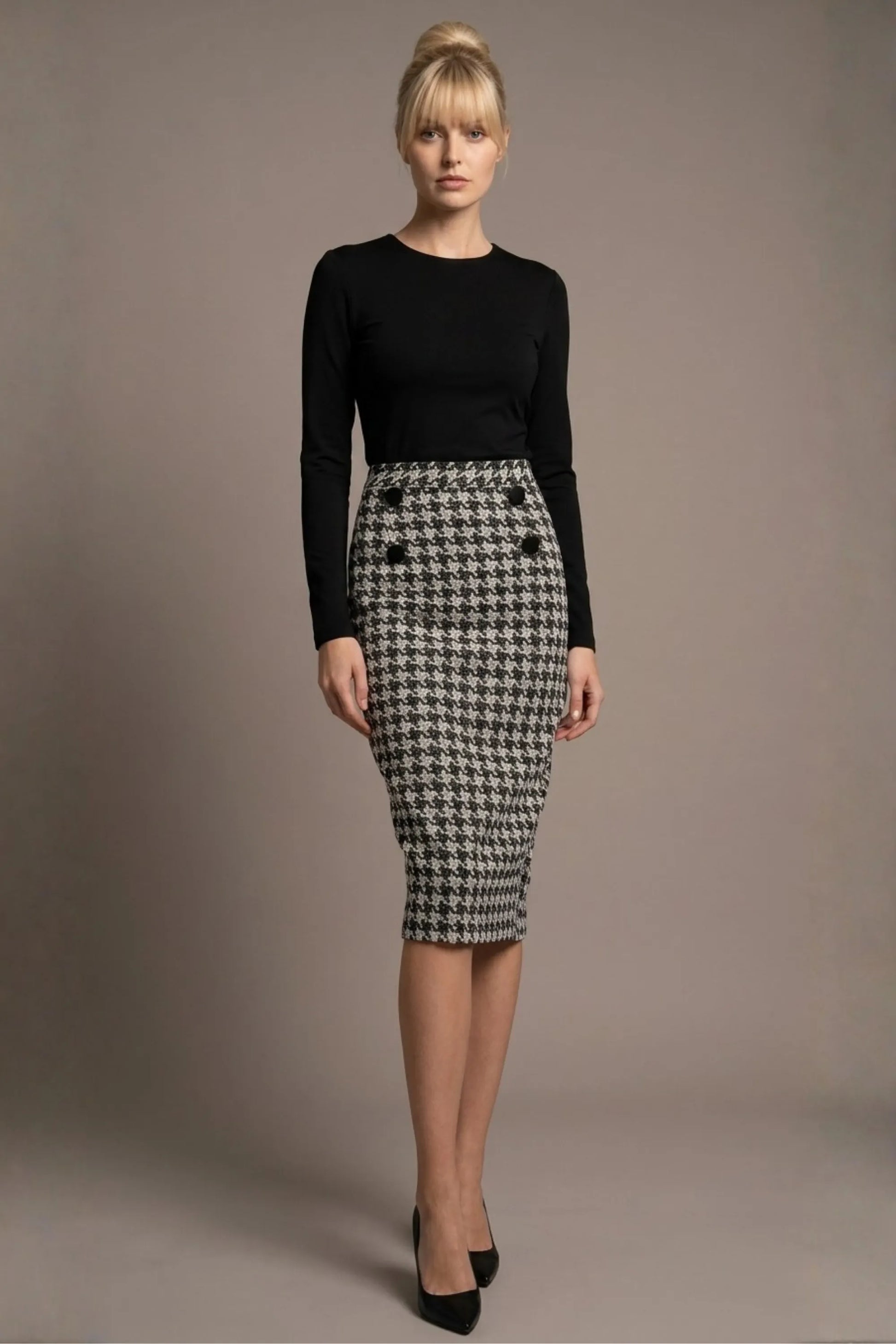 Solara Dogtooth Stretch Pencil Skirt