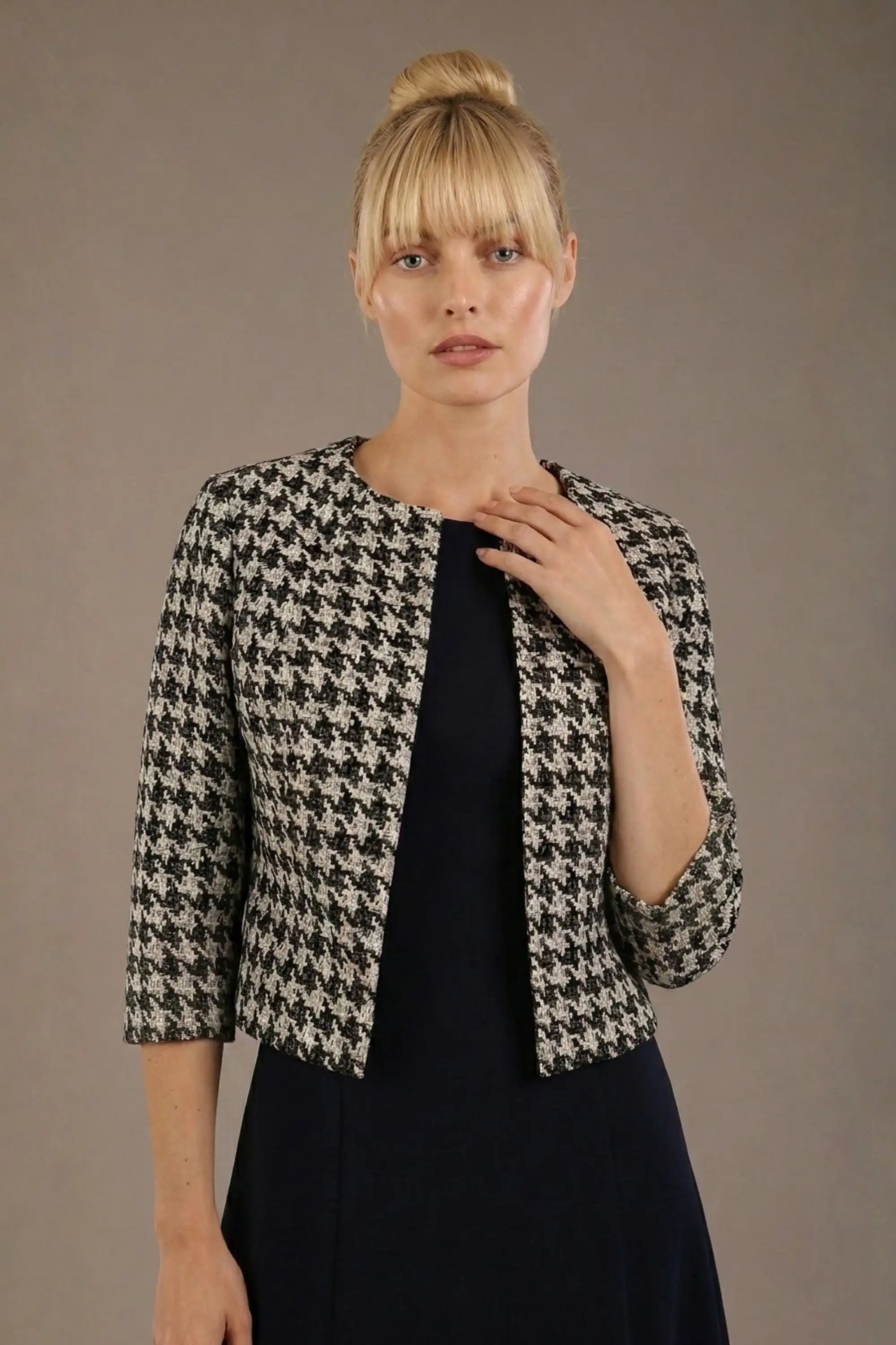 Kaira Cropped Dogtooth Stretch Jacket
