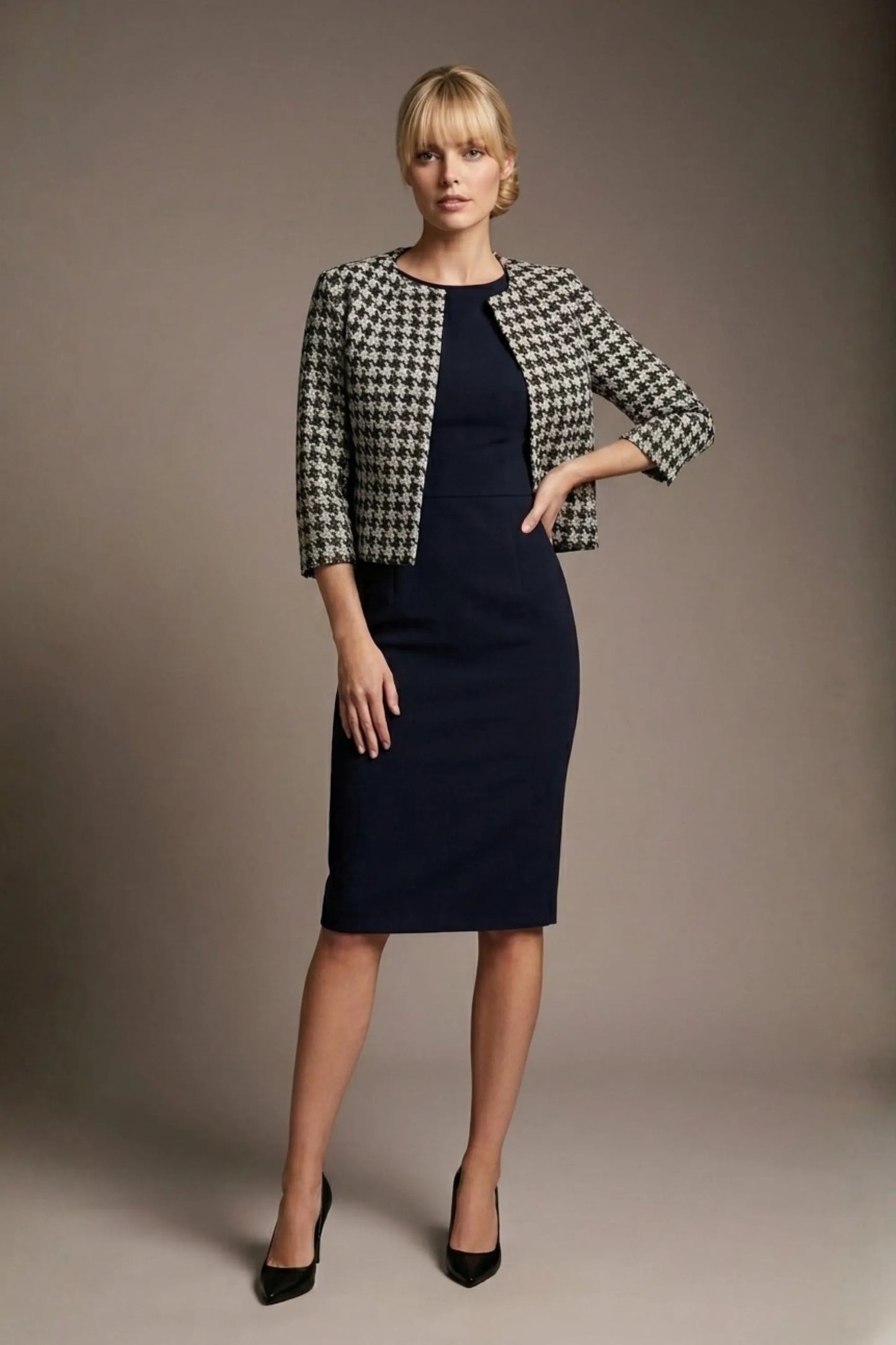 Kaira Cropped Dogtooth Stretch Jacket
