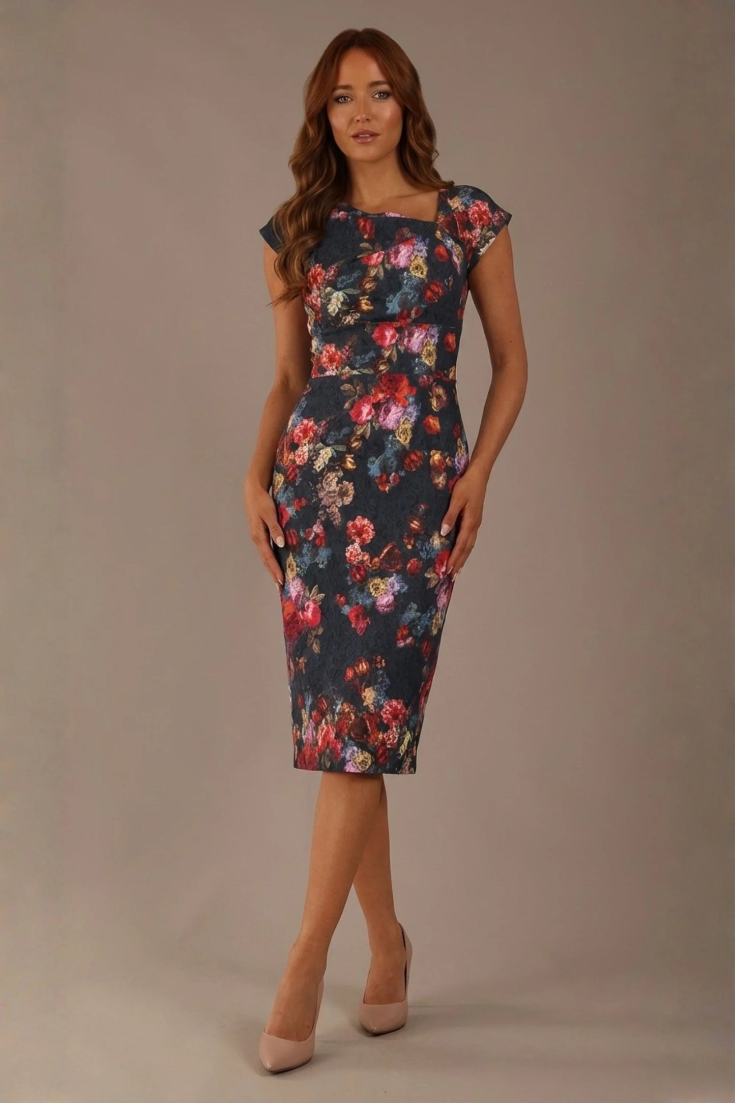Nora Asymmetric Floral Jacquard Dress 