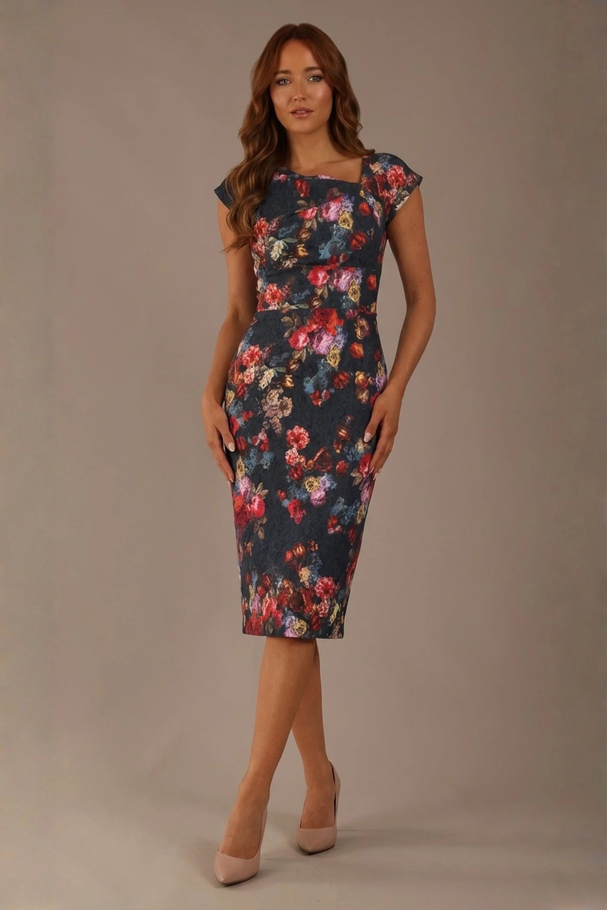 Nora Asymmetric Floral Jacquard Dress 