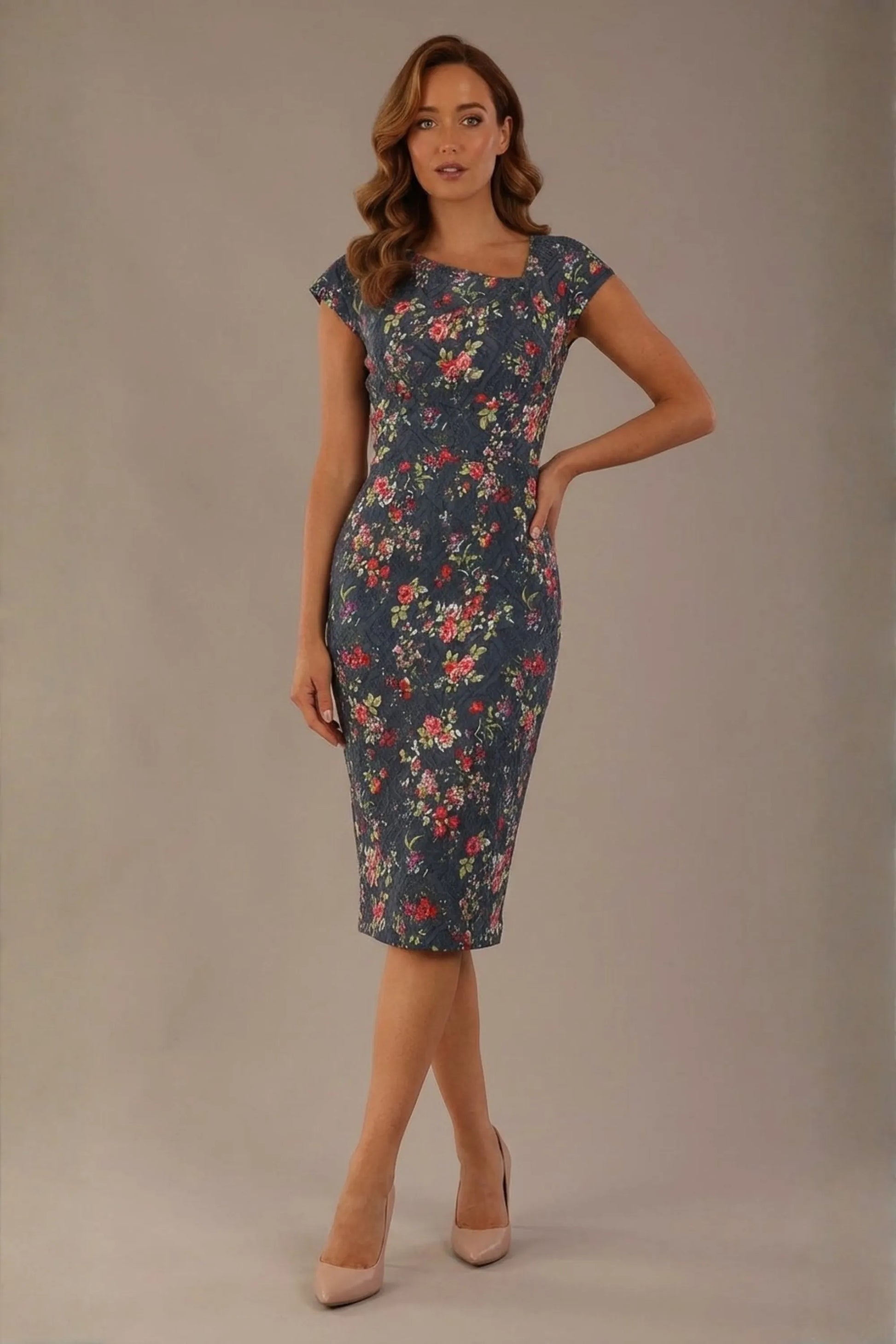 Nora Asymmetric Floral Jacquard Dress 
