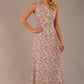 blonde model is wearing a 7000 diva catwalk Glyndebourne Sleeveless Square Neck Maxi Dress in tudor vine print with pockets front