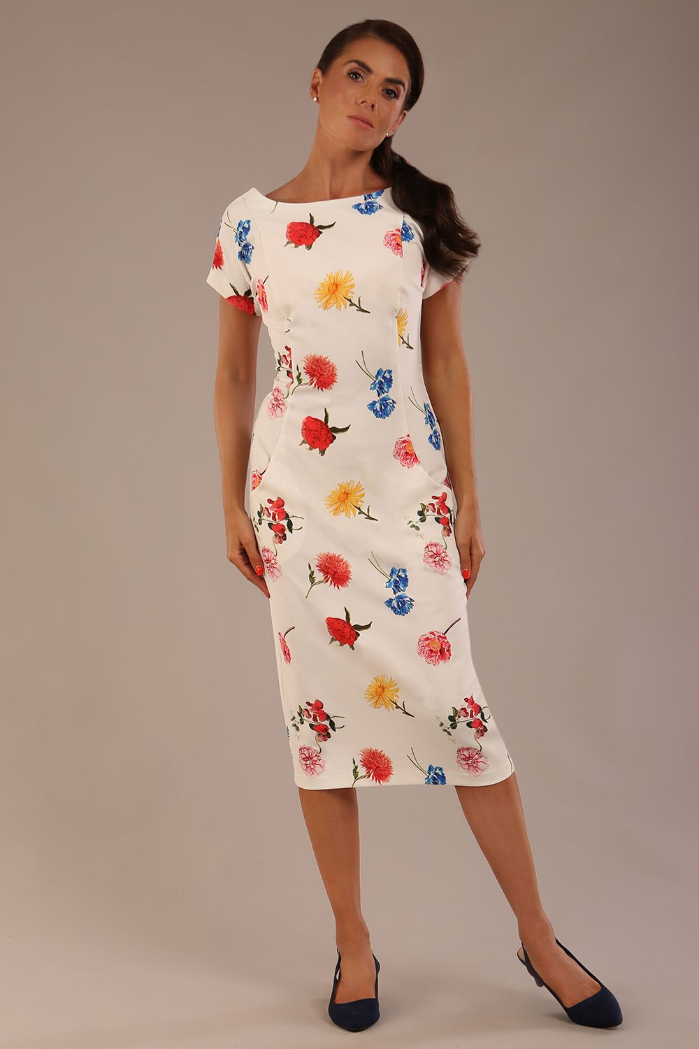 (PRE-ORDER) Carlisle Boat Neck Short Sleeve Midi Pencil Dress