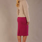 The Remy long-sleeved midi dress in festive fuchsia, showcasing the flared cuff and Classic Crepe fabric styled with the Teddy jacket, back view