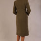 Back view of the Ambrose midi coat in olive green, showing its clean lines and tailored fit.
