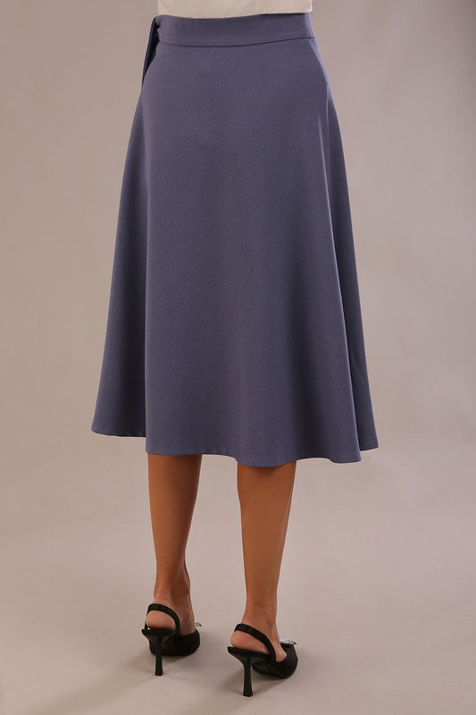 Back view of the Harlow A-line midi skirt in blue mineral, showing its fluid drape and clean silhouette