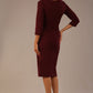 Back view of the Adley pencil dress in burgundy red, showing the clean lines and tailored fit