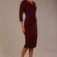 The Adley asymmetric draped pencil dress in rich burgundy red