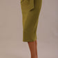 Model wearing an Oasis Green Hedy pencil skirt with a draped front 