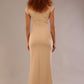 Model wearing the Kaden high neck midaxi dress in cafe au lait cream, showing the sleek silhouette and cap sleeves. against a plain background (Cafe au Lait Cream)