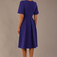 Back view of the Model wearing the Dale pleated A-line dress against a plain background (Spectrum Indigo)