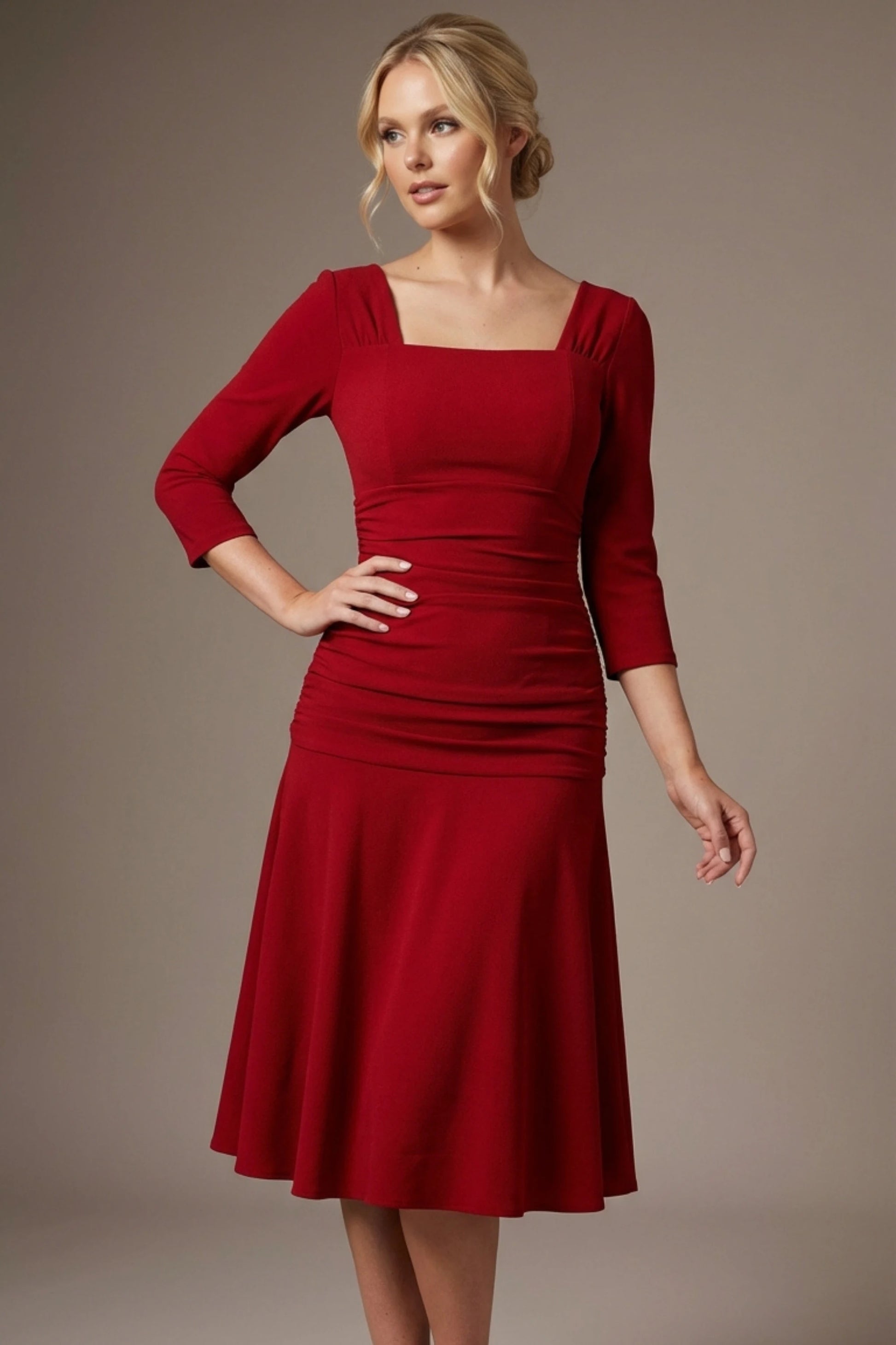 Rowan Ruched Square Neck Dress 