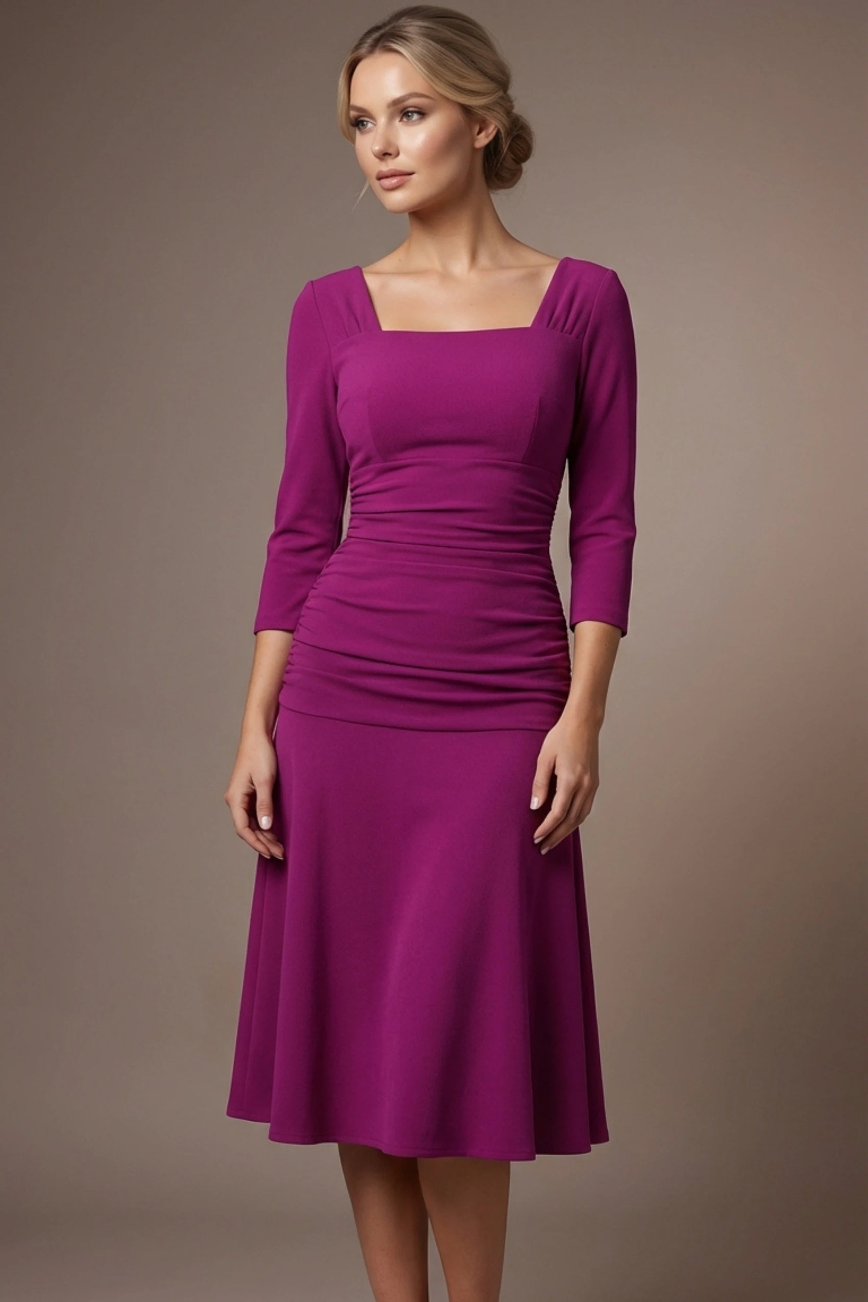 Rowan Ruched Square Neck Dress
