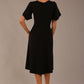 back view Model wearing a diva catwalk Anders petal sleeve A-line dress against a plain background (Black)