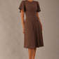 Model wearing a diva catwalk Anders petal sleeve A-line dress against a plain background (Peppercorn Brown)
