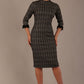 Model wearing the Sterling Cooper lace cuff tweed pencil dress against a plain background