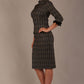 Model wearing the Sterling Cooper lace cuff tweed pencil dress side view