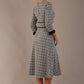Back view of the Hendricks check midi dress, showing the defined waistbands and A-line skirt.