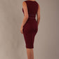Back view of the Rialto pencil dress in burgundy, highlighting the tailored fit.