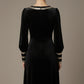 Model wearing the diva catwalk Spinetti long-sleeved jewelled velvet midi dress in black back view