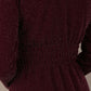 close-up Back view of the Calvert sparkle midi dress, showing the gathered waistband and clean silhouette (Burgundy Sparkle)