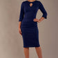 Model wearing the diva catwalk Yasmeen pencil dress in navy blue, featuring a teardrop keyhole neckline (Navy Blue)
