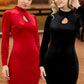 Clipper High Neck Keyhole Velvet Dress
