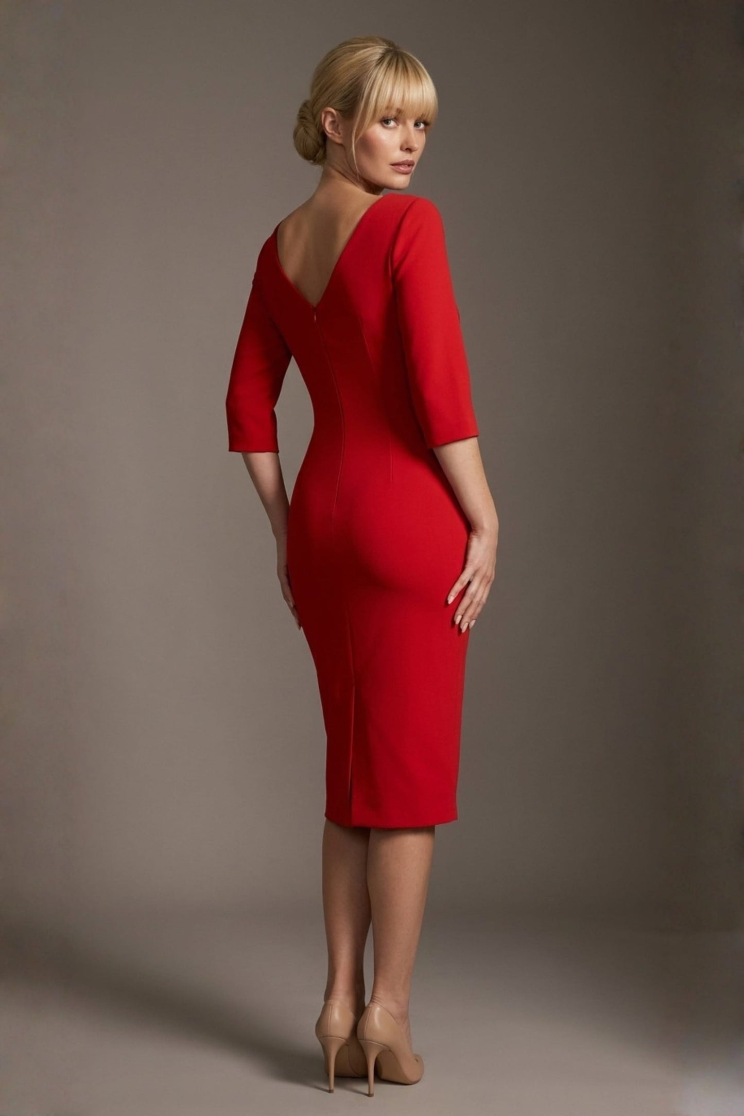 Lorelai Pleated 3/4 Sleeve Pencil Dress