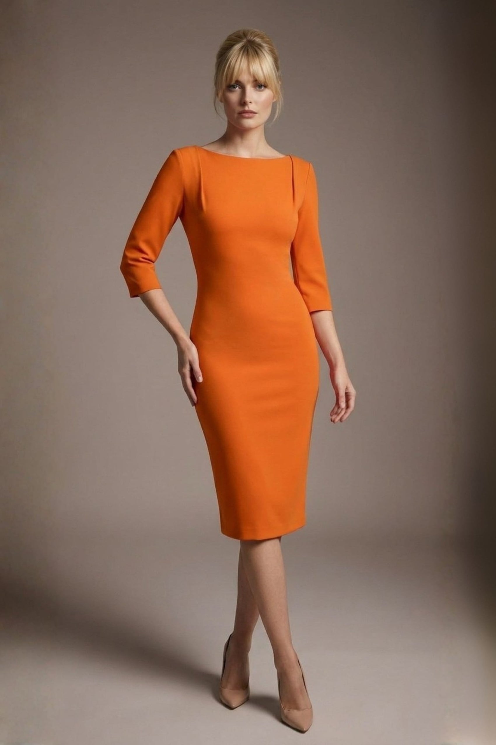 Lorelai Pleated 3/4 Sleeve Pencil Dress
